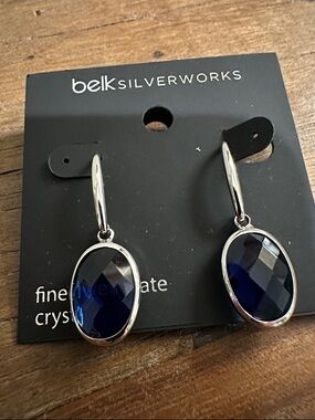 Belk Silverworks Navy Faceted Oval Drop Earrings